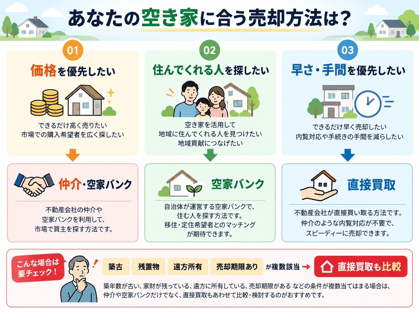 大津市空家バンクと不動産買取は何が違う?売却方法の選び方を比較