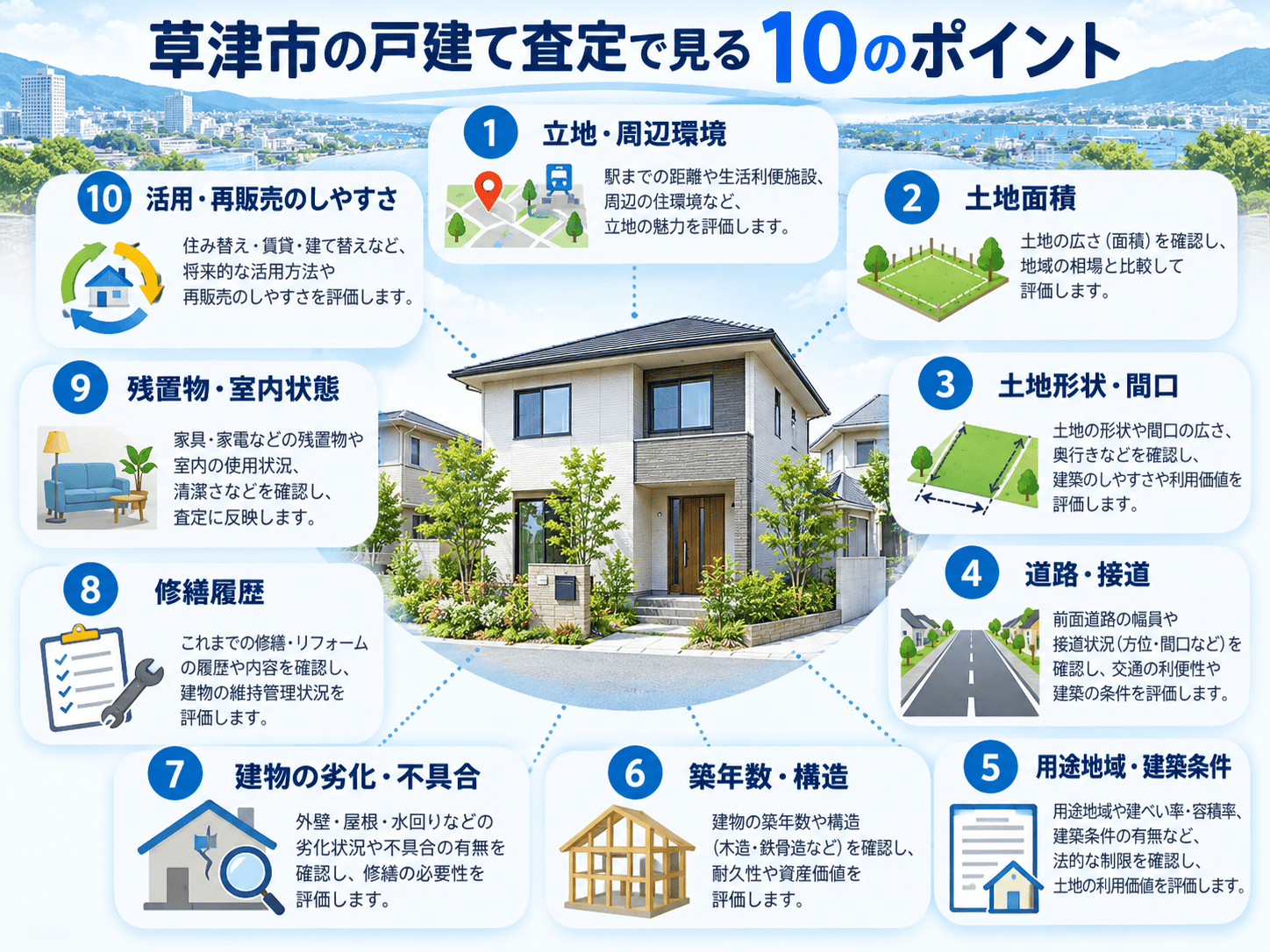 草津市の戸建て買取ガイド|仲介との違いと査定で確認されるポイント